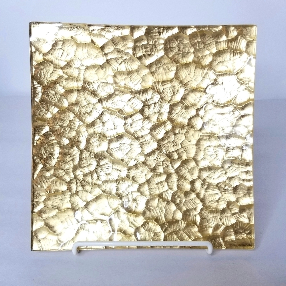 8 inch gold rippled square candle holder